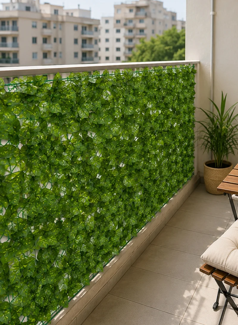 3x1m Artificial Decorative Green Ivy Hedge Roll with Spotted Pothos Leaves