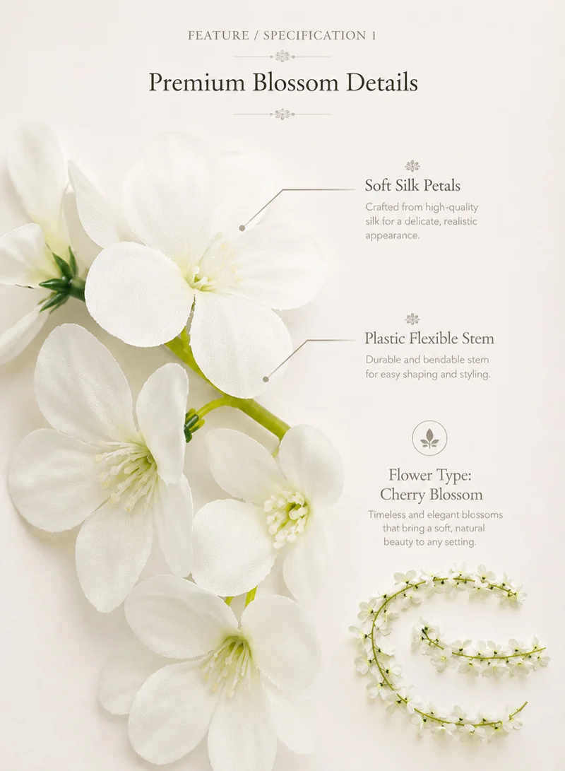 220cm Artificial Cherry Blossom Flower Garland Hanging Vine -White β photo 5