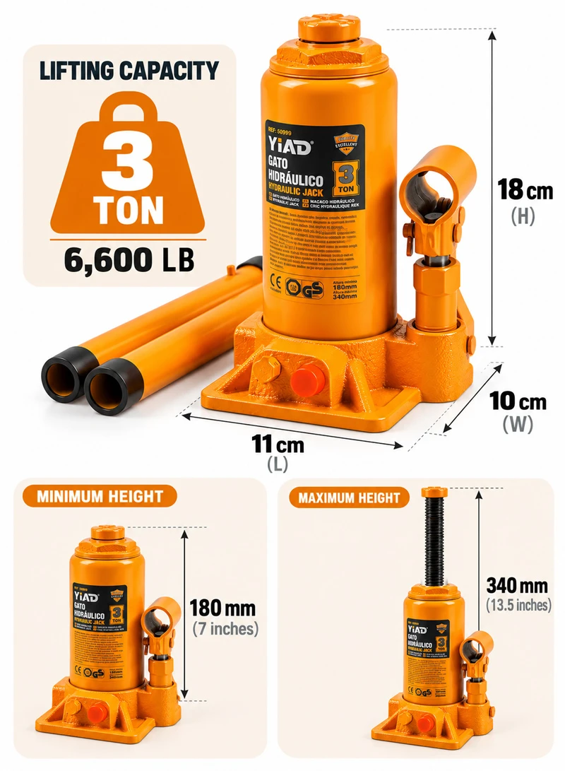 3 Ton Hydraulic Bottle Jack Professional Car Automotive Repair Lifting Tool 50999 β photo 2