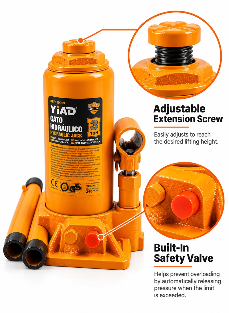3 Ton Hydraulic Bottle Jack Professional Car Automotive Repair Lifting Tool 50999 — photo 3