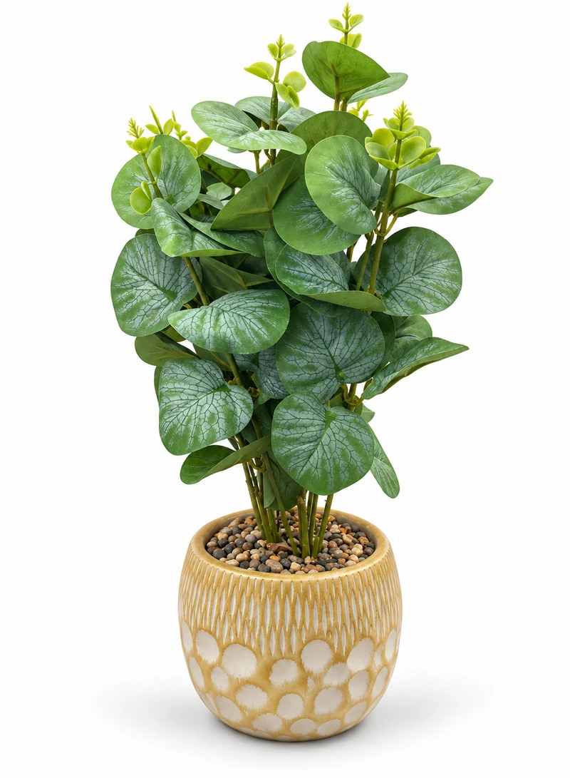 10-Head Artificial Decorative Plant with Textured Leaves & Decorative Pot
