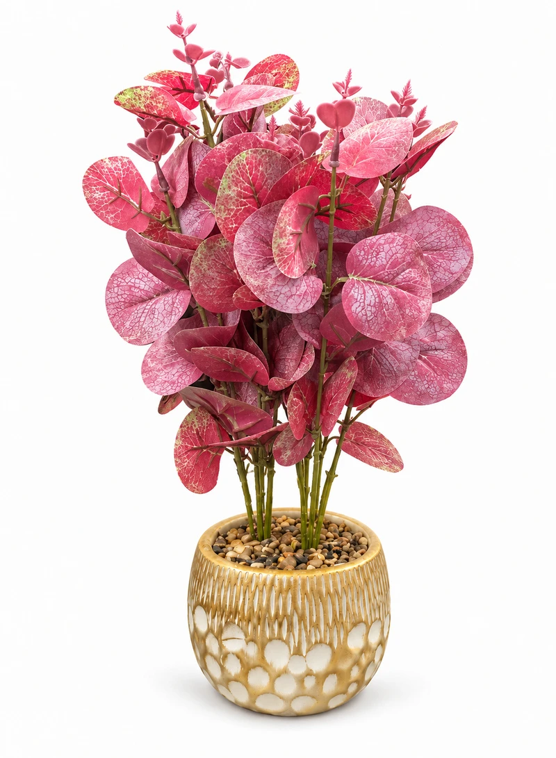 10-Head Artificial Decorative Plant with Textured Leaves & Decorative Pot