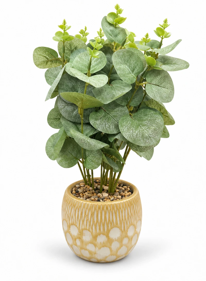 10-Head Artificial Decorative Plant with Textured Leaves & Decorative Pot