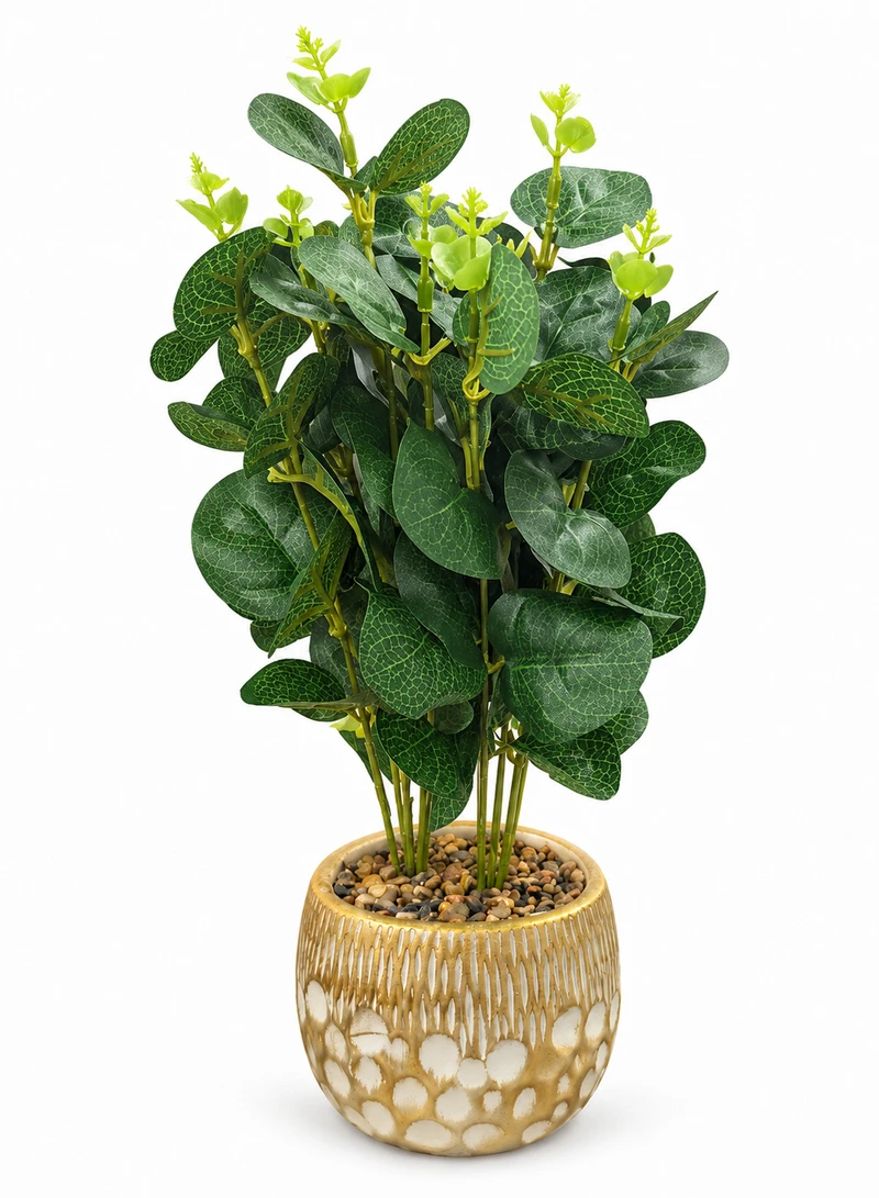 10-Head Artificial Decorative Plant with Textured Leaves & Decorative Pot
