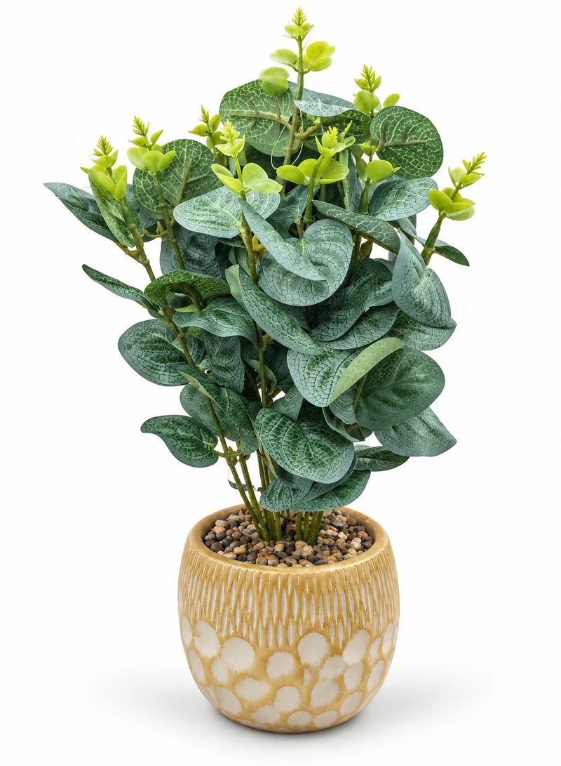 10-Head Artificial Decorative Plant with Textured Leaves & Decorative Pot