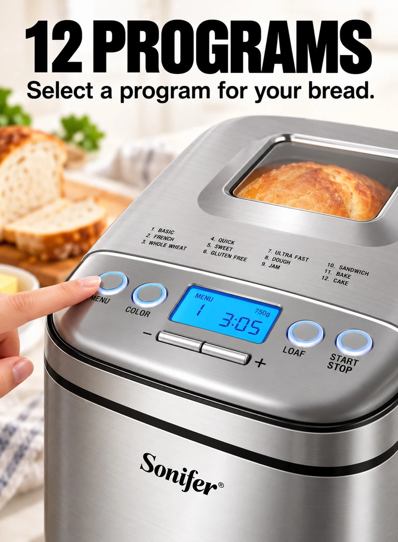 Automatic Bread Maker with 12 Programs & 15-Hour Delay Timer — photo 7