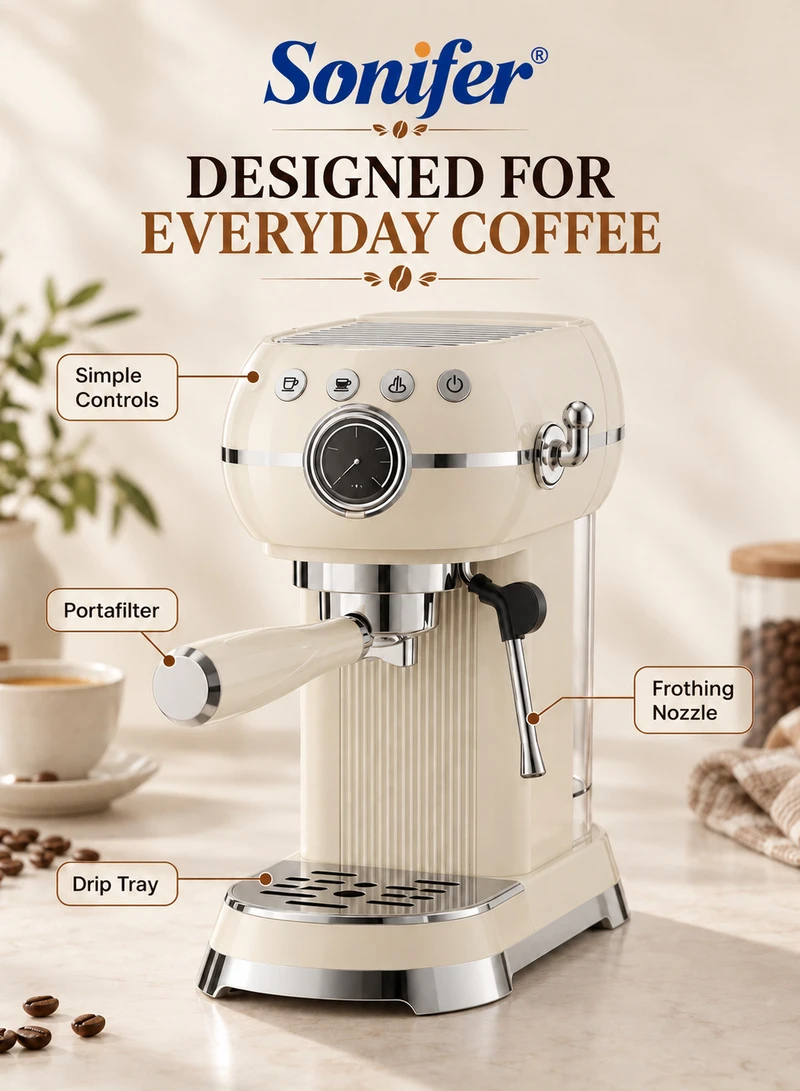 Programmable Espresso Coffee Maker with 4-Cup Capacity, Detachable Frothing Nozzle & Retro Desi — photo 2