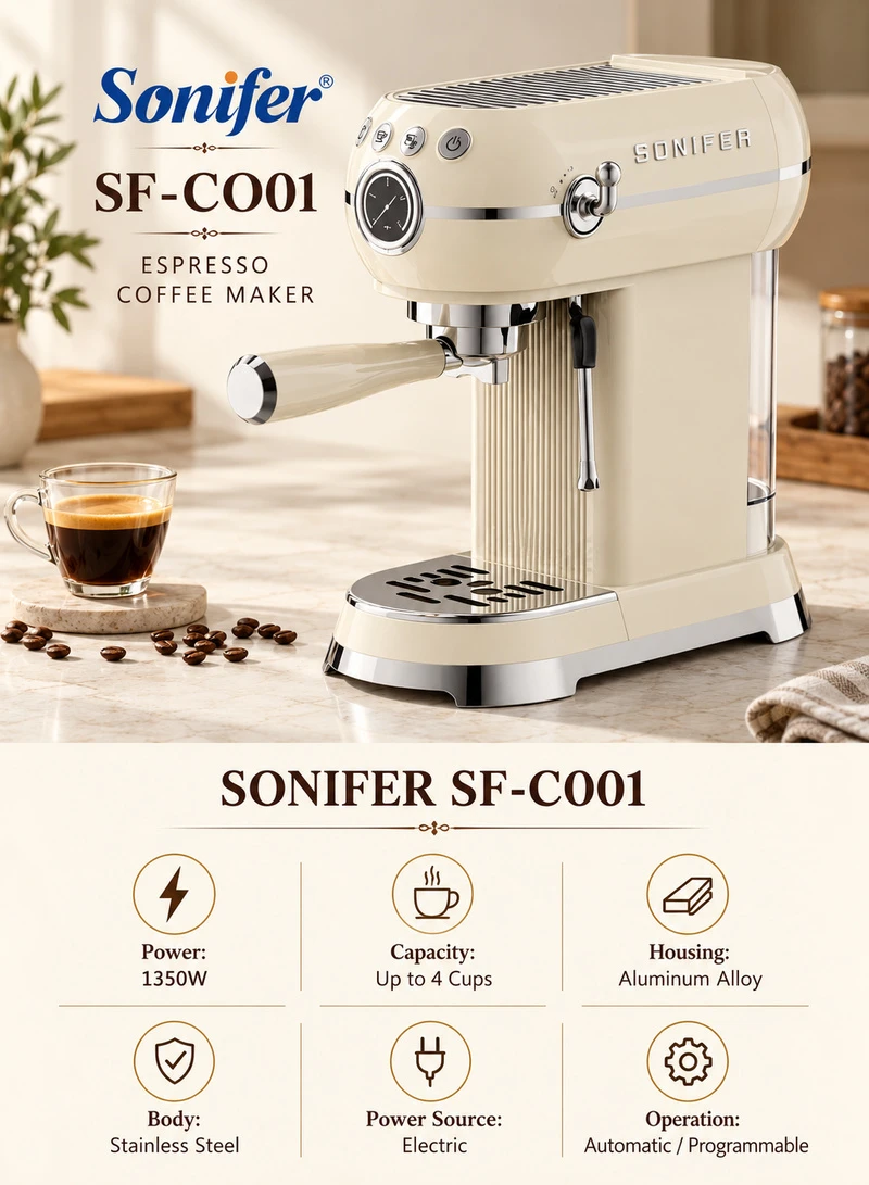 Programmable Espresso Coffee Maker with 4-Cup Capacity, Detachable Frothing Nozzle & Retro Desi — photo 6