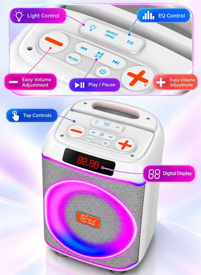 8-Inch Portable Bluetooth Karaoke Speaker with 2 Wireless Microphones, RGB LED Light, Digital D β photo 3