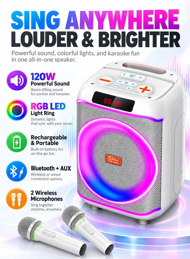 8-Inch Portable Bluetooth Karaoke Speaker with 2 Wireless Microphones, RGB LED Light, Digital D — photo 5