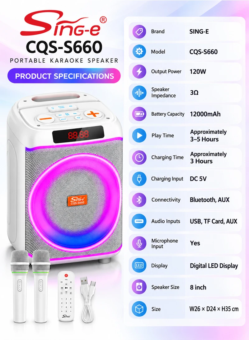 8-Inch Portable Bluetooth Karaoke Speaker with 2 Wireless Microphones, RGB LED Light, Digital D β photo 6