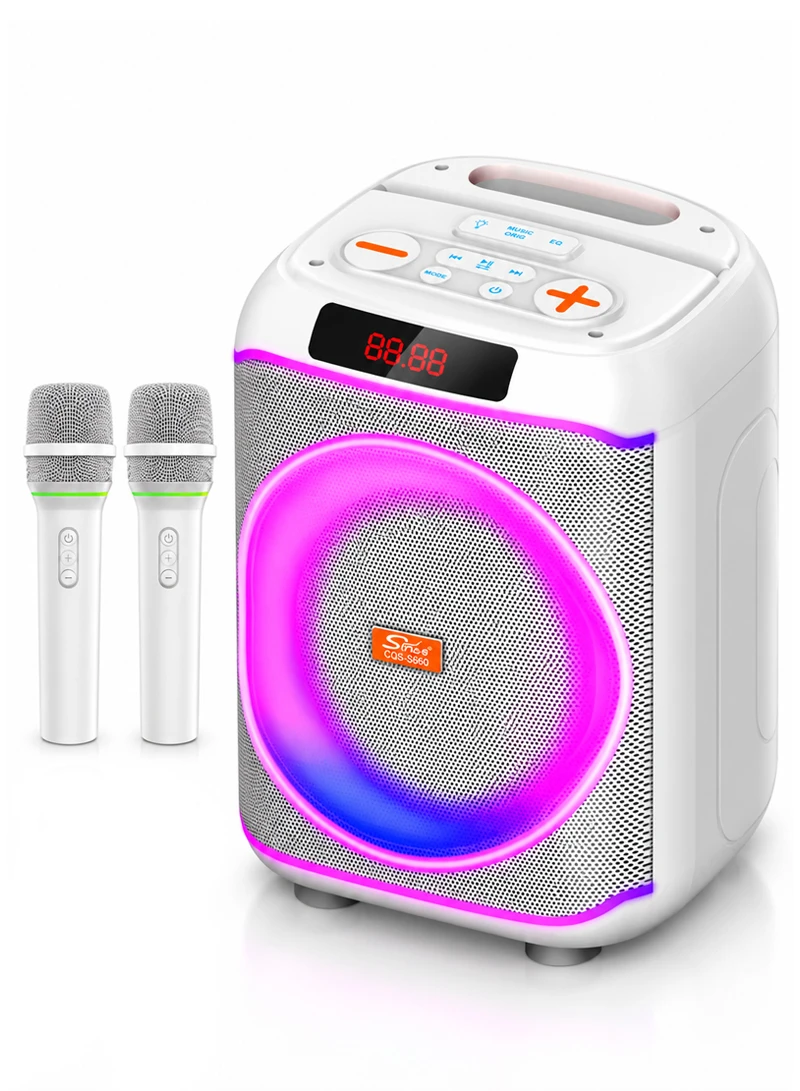 8-Inch Portable Bluetooth Karaoke Speaker with 2 Wireless Microphones, RGB LED Light, Digital D