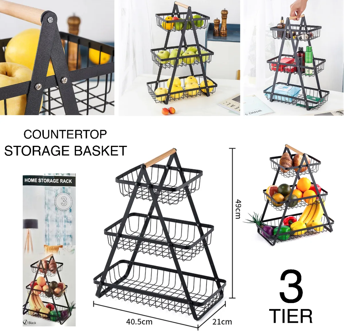 3 Tier Countertop Iron Storage Basket β photo 8