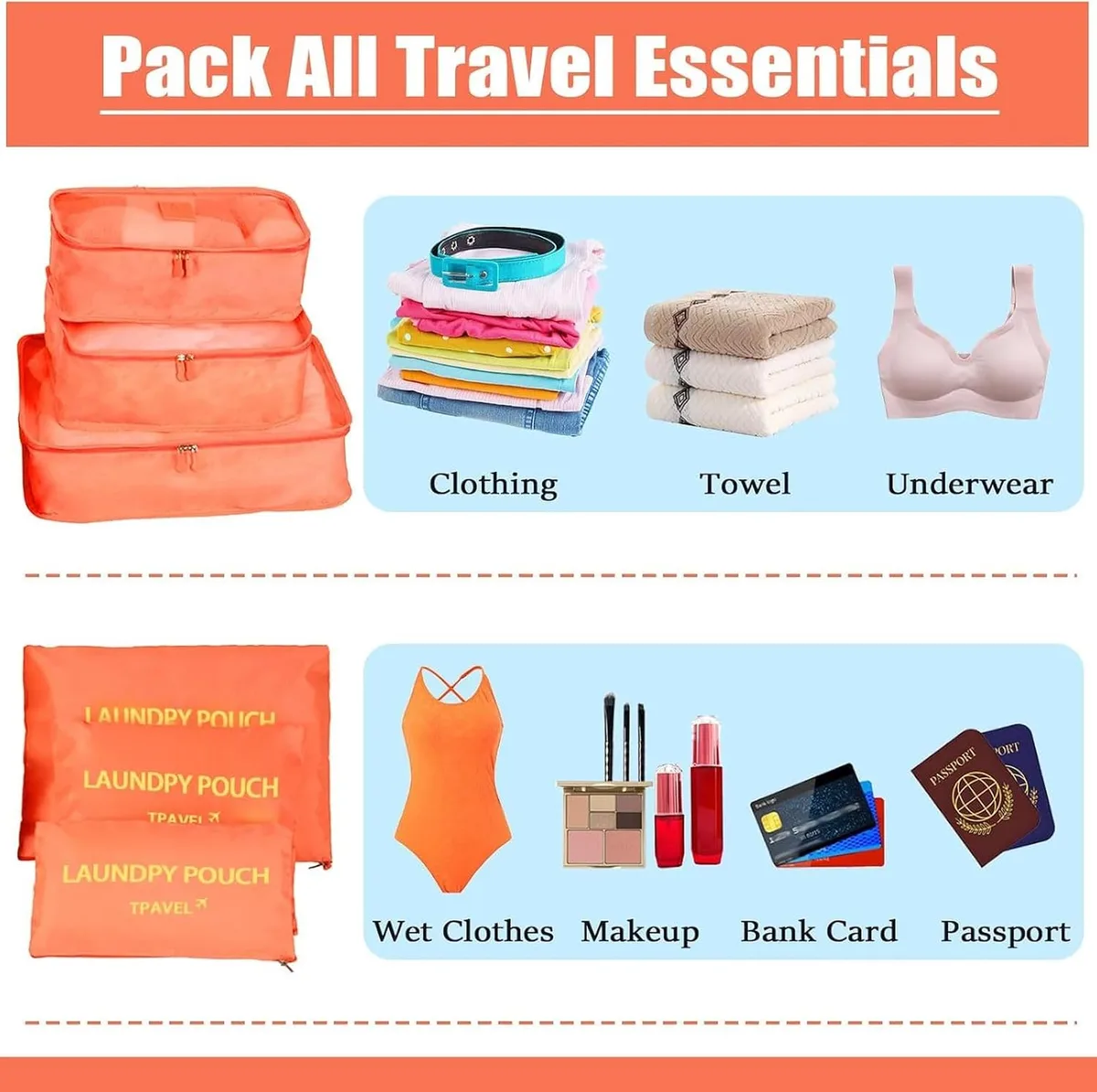 6-Piece Travel Packing Cubes Set – Foldable Luggage Organizer Bags - Black — photo 5