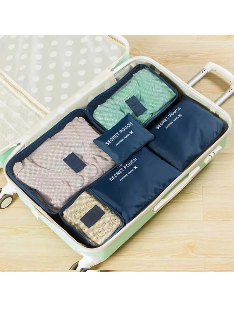 6Pcs Set Travel Storage Bag Clothes Tidy Luggage Organizer Pouch Bag - Dark Blue