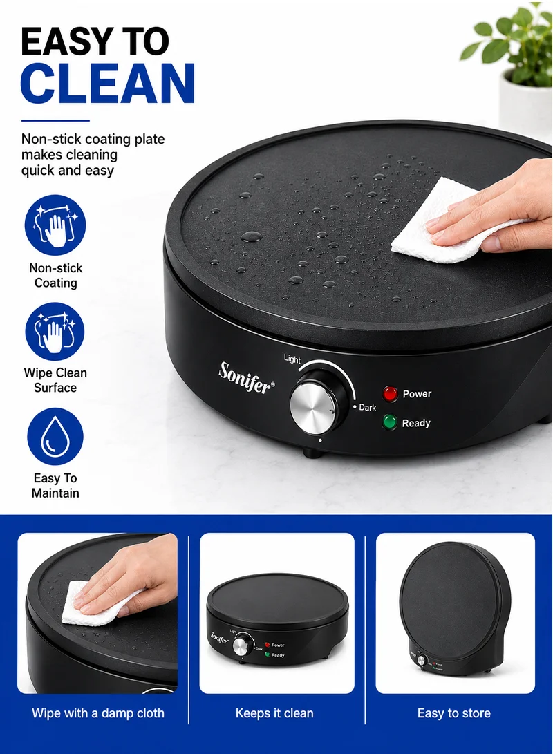 Electric Crepe Maker, Non-Stick Adjustable Heat Control Crepe Maker with Crepe Stick — photo 3