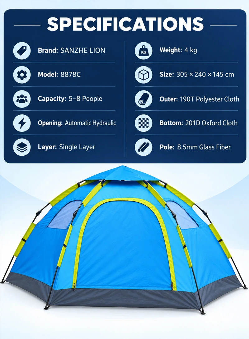 5-8 People Double-Door Single Layer Automatic Hydraulic Setup Tent, Multi-Use Outdoor Activity β photo 6