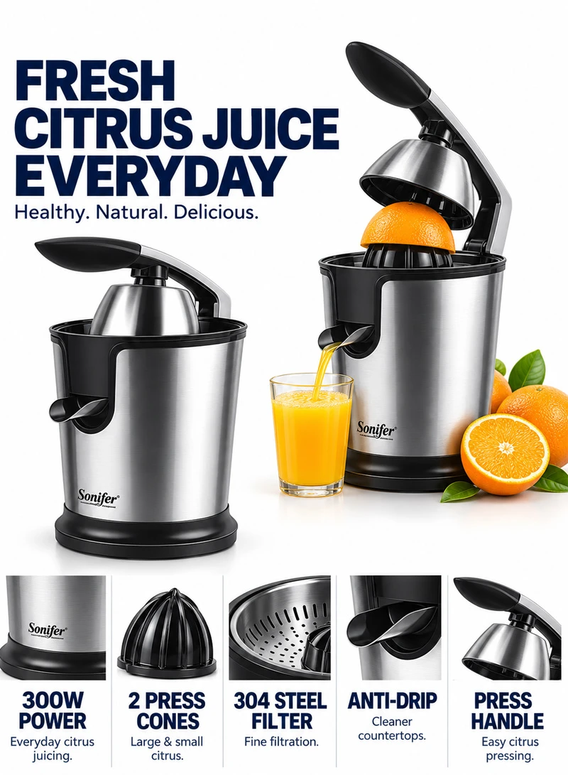 Stainless Steel Electric Citrus Juicer, 15000rpm High-Speed Citrus Juicer with 2 Press Cones β photo 3