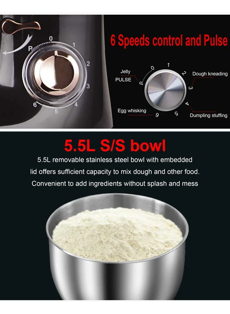 Stainless Steel Stand Mixer Dough, 6-Speed Adjustable Stand Mixer β photo 7
