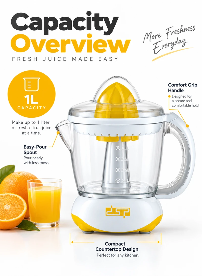 40W 1L One Press Cone Citrus Juicer - Yellow β photo 4