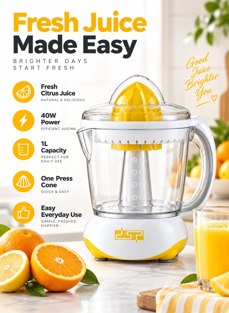 40W 1L One Press Cone Citrus Juicer - Yellow β photo 9