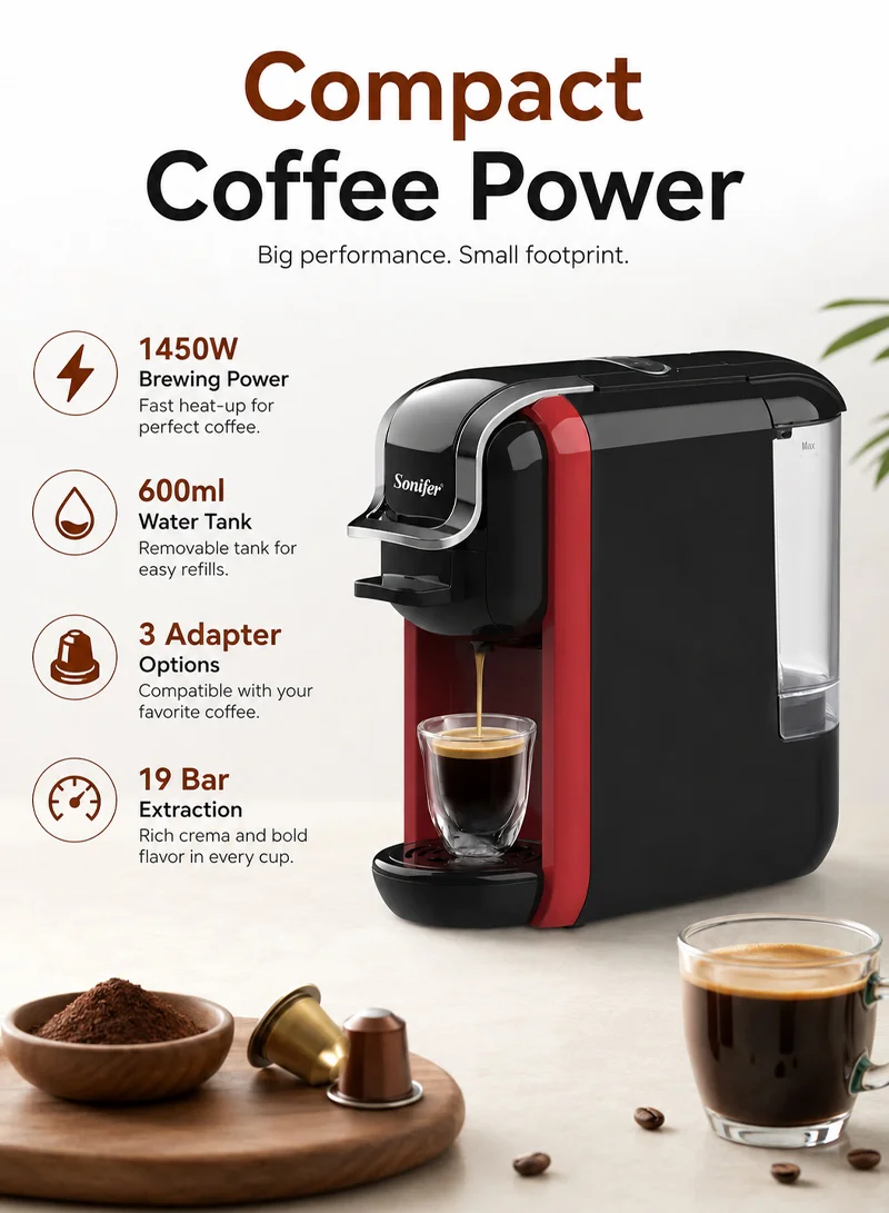600ml 3-In-1 Capsule Coffee Maker with 19 Bar High-Pressure Extraction — photo 4