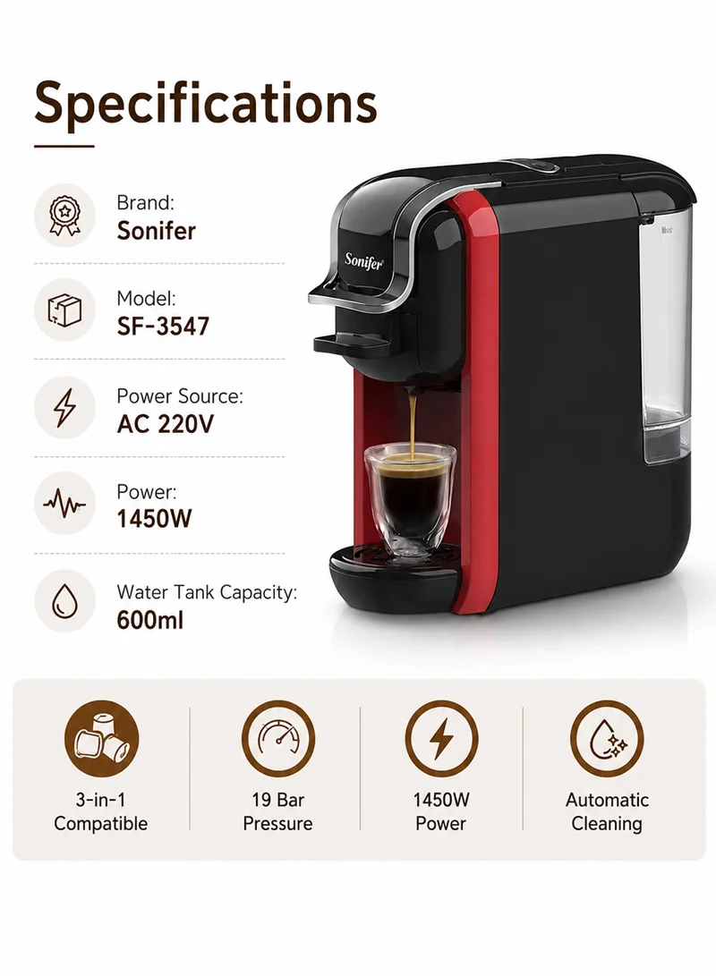 600ml 3-In-1 Capsule Coffee Maker with 19 Bar High-Pressure Extraction — photo 6