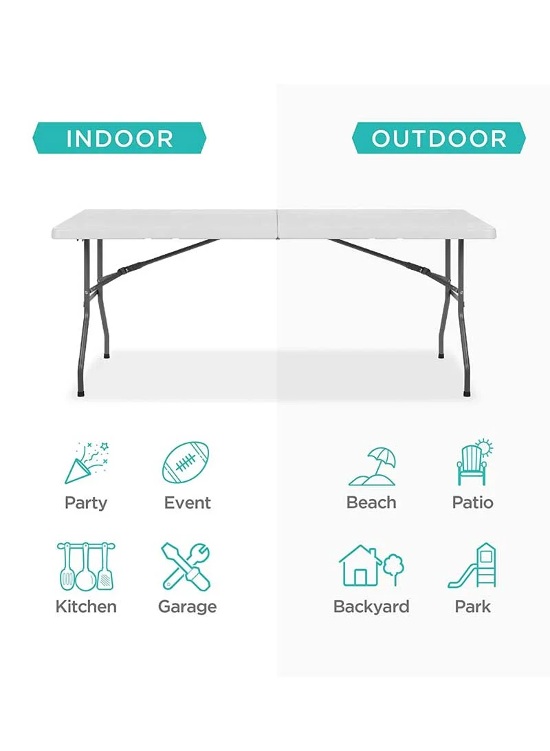 152cm Foldable Portable Easy-to Setup Multiple Use Centerfold Table - White β photo 4