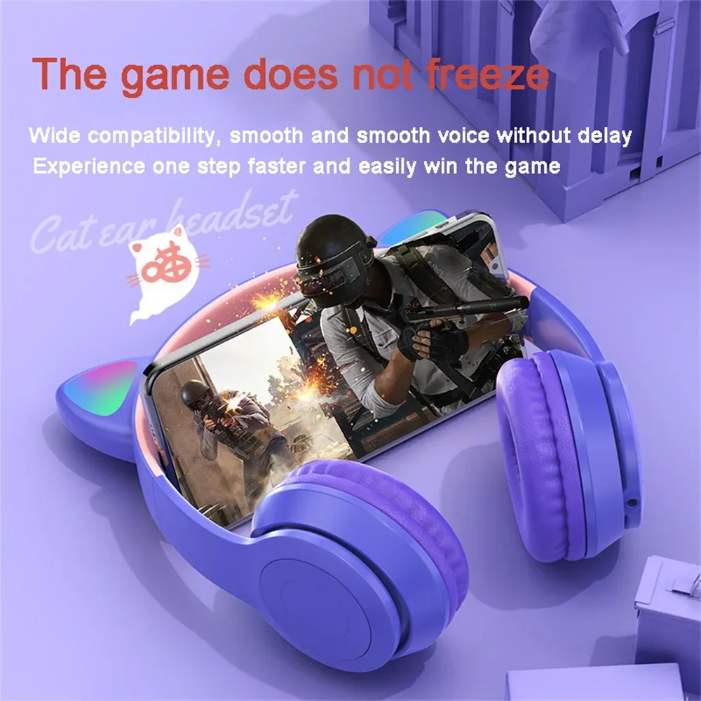 Cat Ears Bluetooth Wireless Headphone With Mic - Purple β photo 6