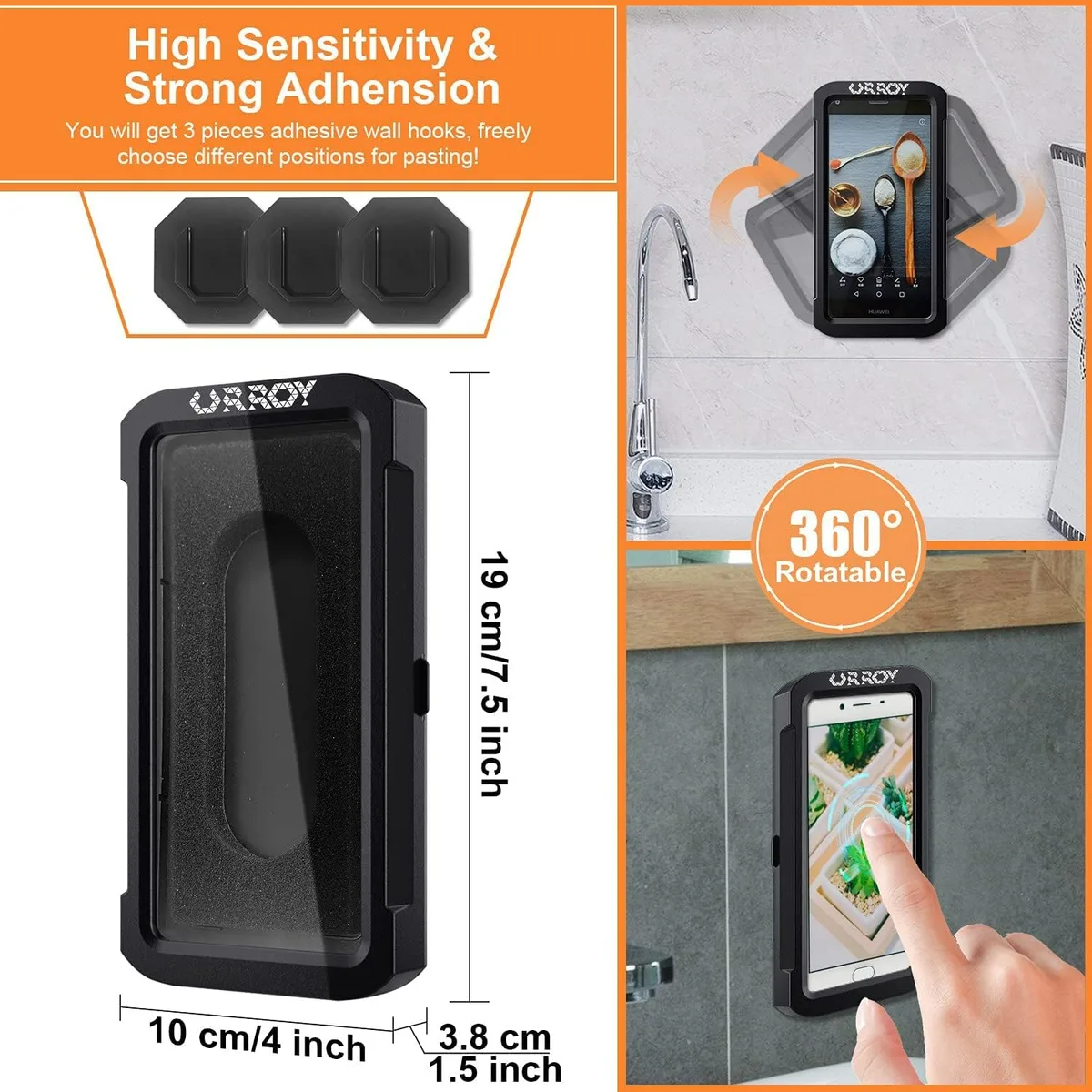 Shower Phone Holder [360° Rotation], Waterproof Wall Mount Shower Phone Case - White — photo 4