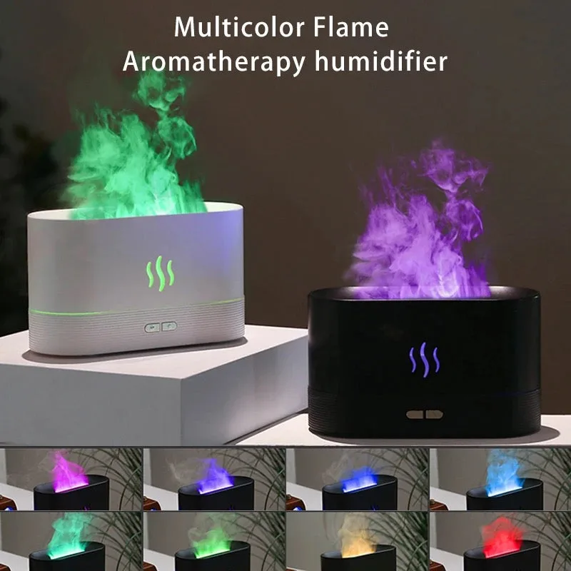 Rgb Flame Fire Humidifier Aromatherapy Diffuser - Black