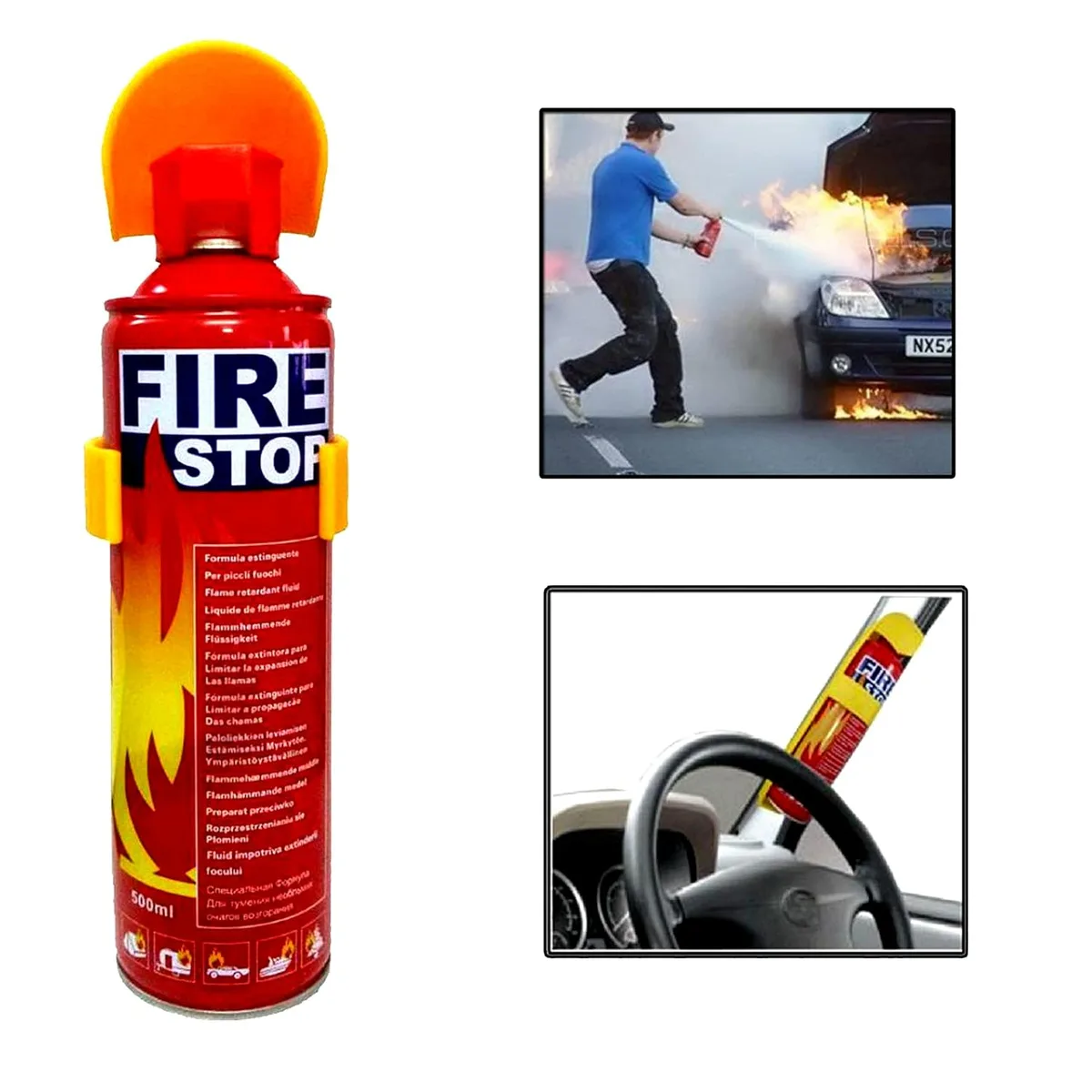 Fire Extinguisher Spray with Stand for Car and Home Use | Fire Stop Aluminium Spray