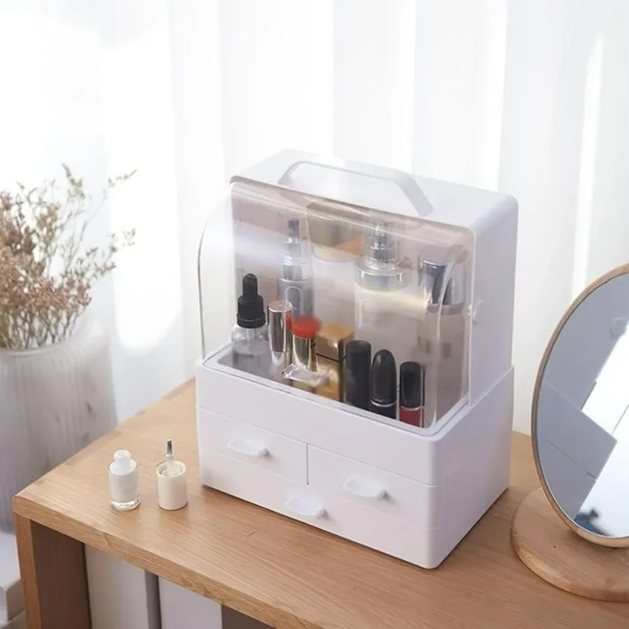 Makeup Organiser, Portable Skin Care Display Case with 3 Drawer - White β photo 2