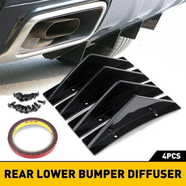 Universal Black/Carbon Fiber Shark Fin Rear Bumper Diffuser for Cars 4pcs - Carbon fiber