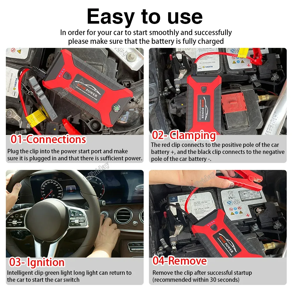 Portable Car Jump Starter Power Bank, Battery Booster Charger, Starting Device, Auto Emergency, Lighting Start-up, 12V - Jump starter β photo 9
