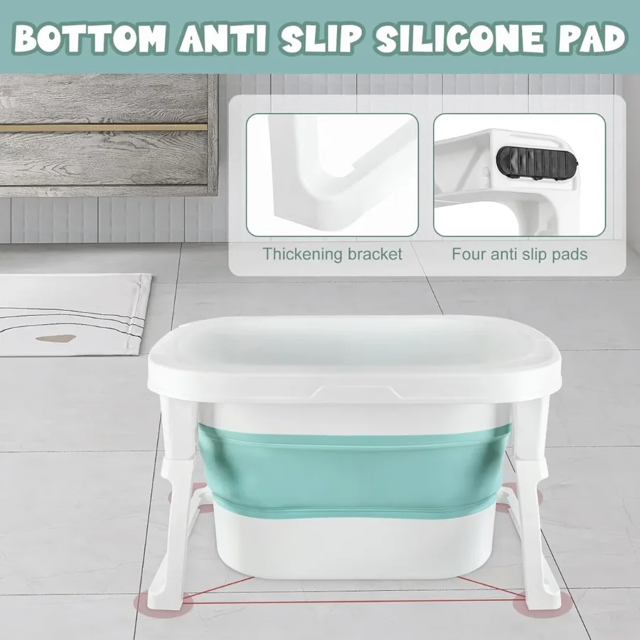 Foldable Baby Bath Tub with Bath Seat and Non-Slip Holder for Safety - Blue — photo 4