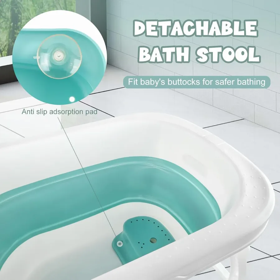 Foldable Baby Bath Tub with Bath Seat and Non-Slip Holder for Safety - Blue β photo 5