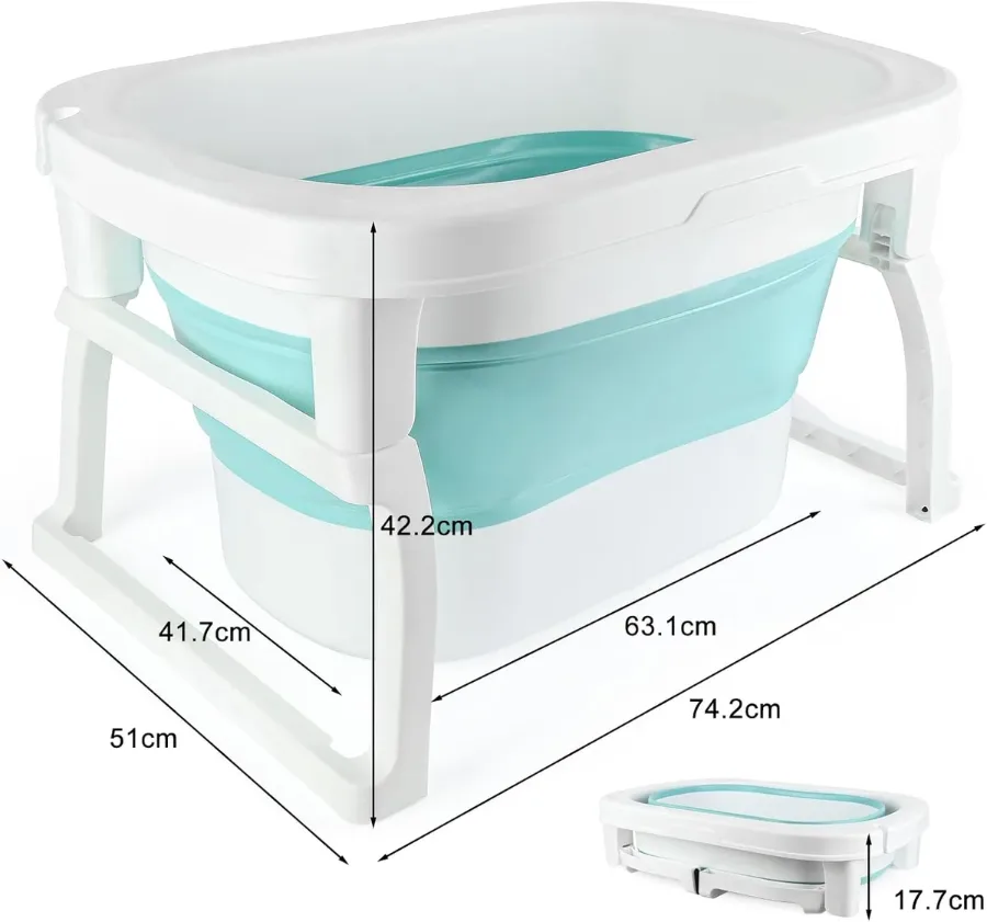 Foldable Baby Bath Tub with Bath Seat and Non-Slip Holder for Safety - Blue — photo 8