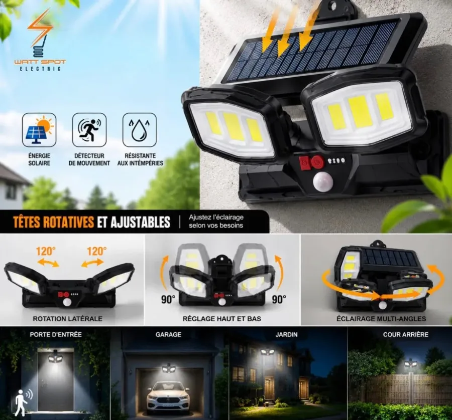 Solar Garden Wall Lights 108 LED 2 Or 3 Head Motion Sensing Technology - 2 Led — photo 2