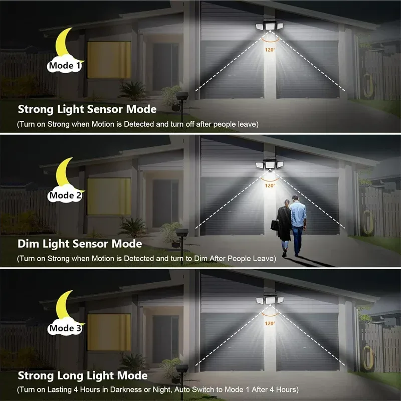 Solar Garden Wall Lights 108 LED 2 Or 3 Head Motion Sensing Technology - 2 Led β photo 7