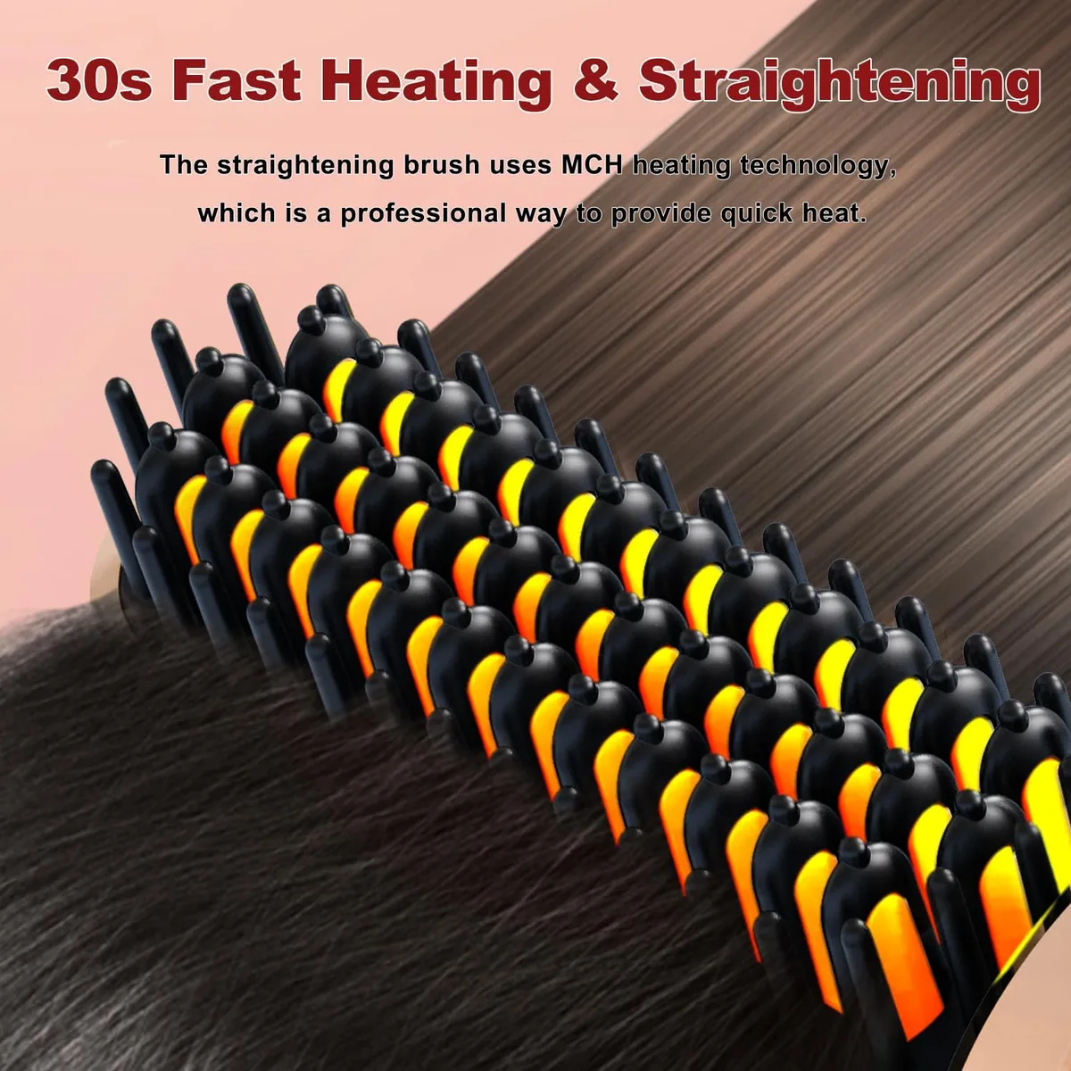 Portable Hair Straightening Comb with Negative Ions - Pink — photo 3