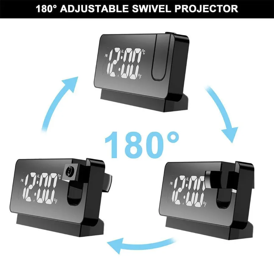 LED Digital Projector Projection Snooze Dual Alarm Clock Timer - White - White — photo 6