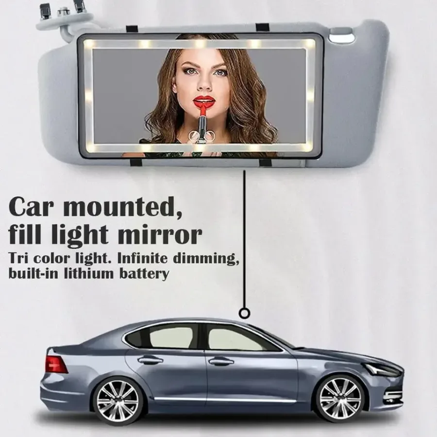 Car Mirror Vanity Led Rechargeable 3 Color - Black β photo 6
