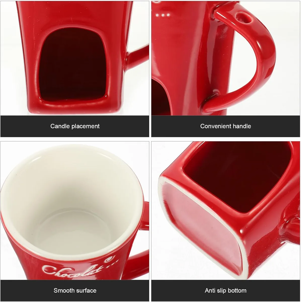 Chocolate Melting Cup with Fork, perfect for melting chocolate and cheese - Red β photo 4