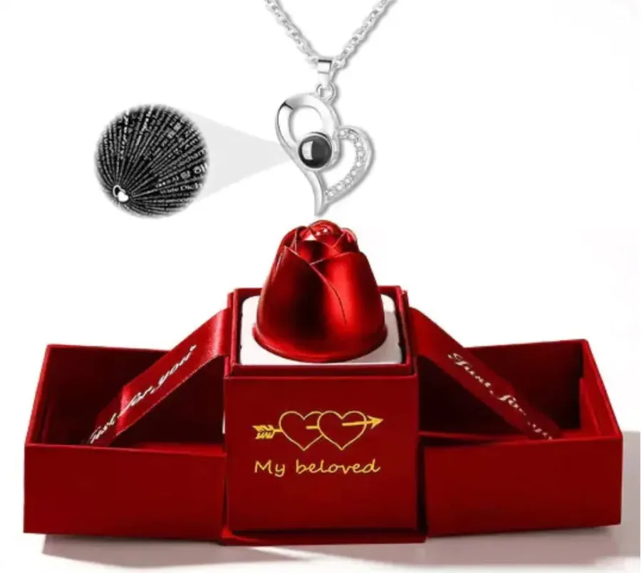 Necklace With Rose Box With Free Bag, I Love You In 100 Languages - I love you necklace β photo 4