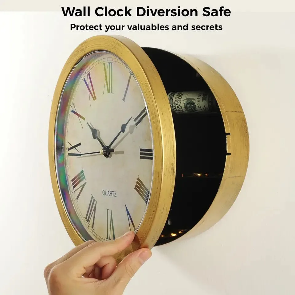Hidden Clock Safe Gold Or Silver Color Retro Round Wall clock - Gold β photo 2