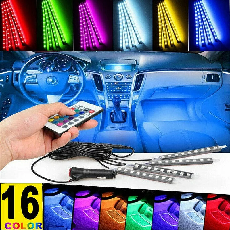 Car Rgb 4 Pcs Waterproof Led Light Strip Remote Or Bluetooth Control - Cigarette Input + Bluetooth Phone Contro β photo 5
