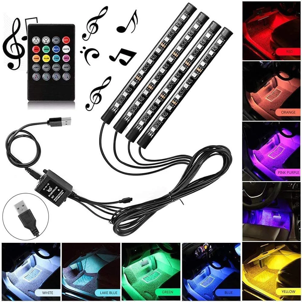 Car Rgb 4 Pcs Waterproof Led Light Strip Remote Or Bluetooth Control - Cigarette Input + Bluetooth Phone Contro β photo 8