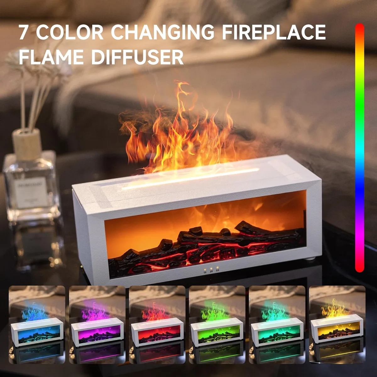 Flame Fire place Diffuser, Vintage Fireplace Aromatherapy Diffuser Humidifier - White β photo 6