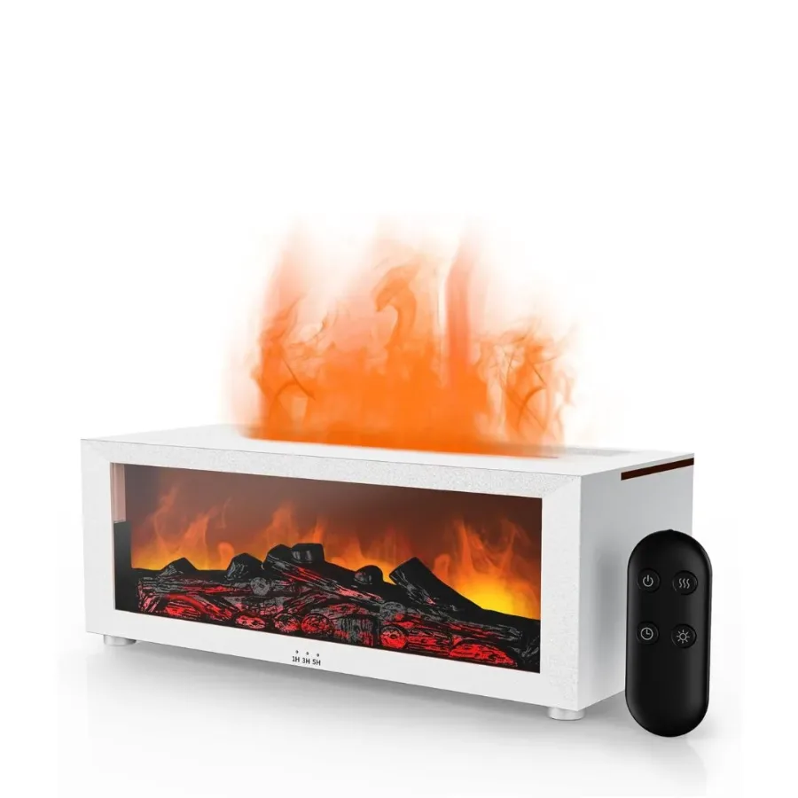 Flame Fire place Diffuser, Vintage Fireplace Aromatherapy Diffuser Humidifier - White